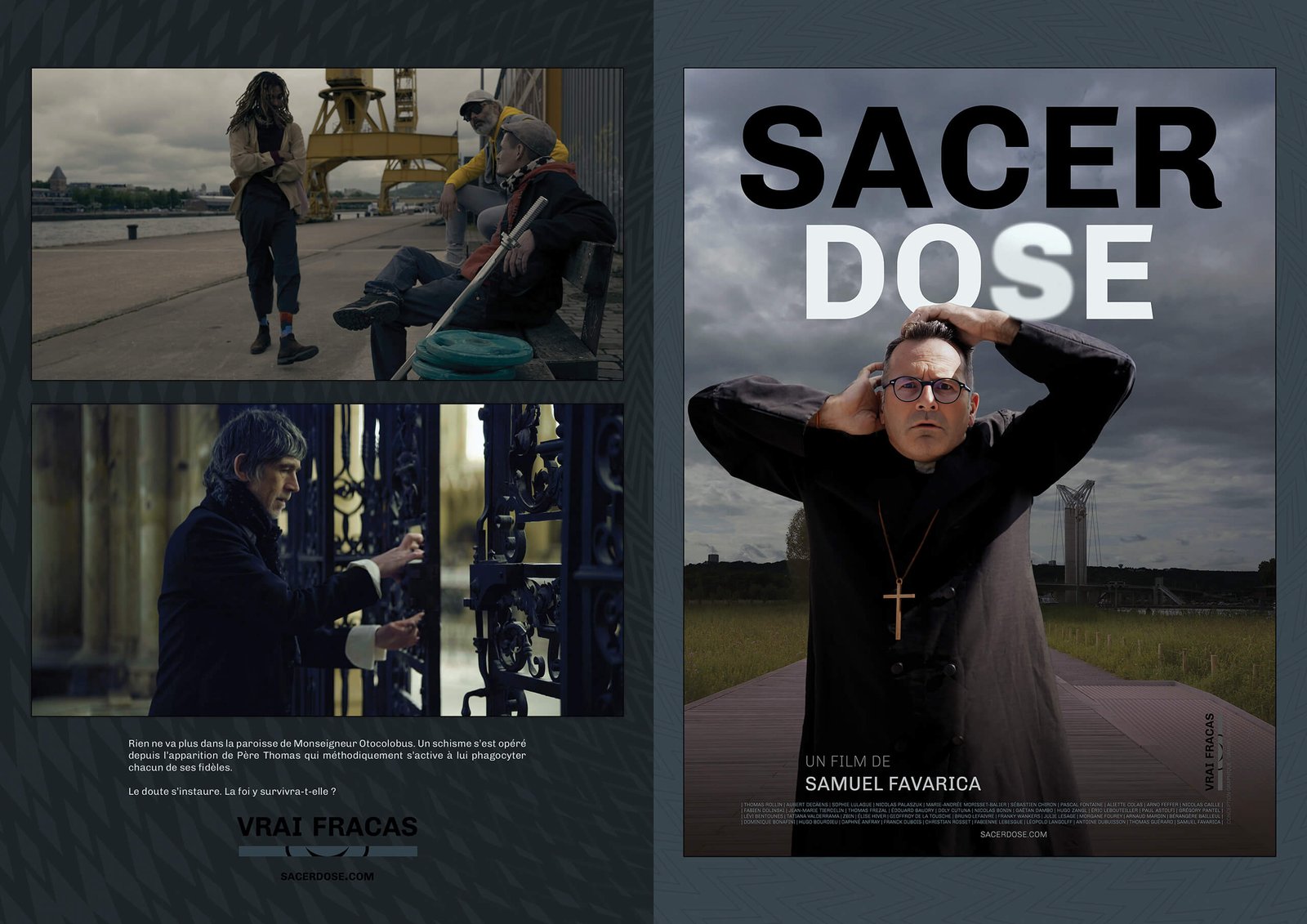 Dossier de presse – Dépliant de présentation du film SACERDOSE, recto format A3 ouvert pli vertical