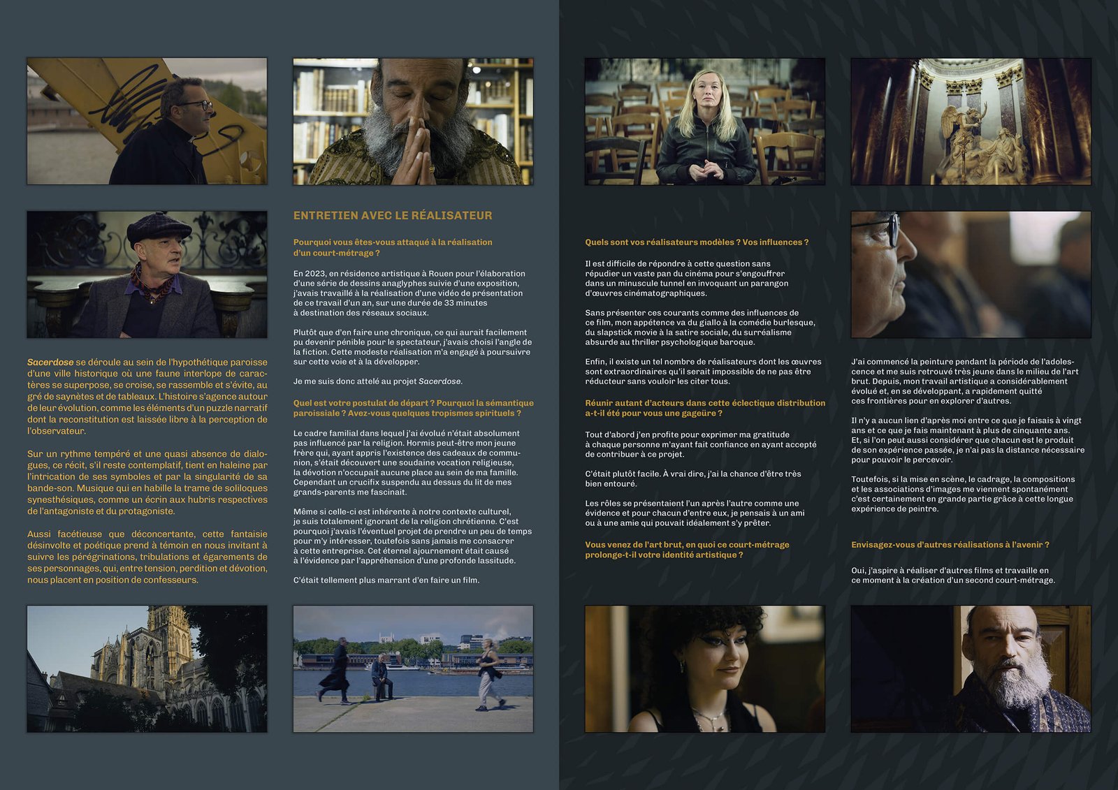 Dossier de presse – Dépliant de présentation du film SACERDOSE, verso format A3 ouvert pli vertical